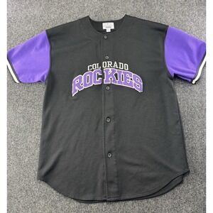 Vtg Colorado Rockies Jersey Starter Black Purple Mesh Button Front MLB XL 90s